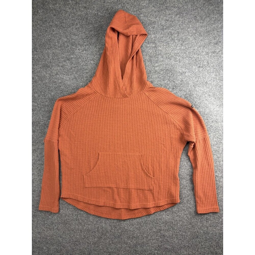 Roxy Hoodie Womens Medium Orange Waffle‎ Knit Pullover Kangaroo Pocket Casual